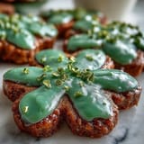 Festive shamrock-shaped sugar cookies decorated with vibrant green royal icing, perfect for St. Patrick's Day celebrations.