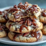 Golden Butter Pecan Cookies with Caramel Swirl, featuring toasted pecans and ribbons of gooey caramel, perfect for dessert or holiday gifting.