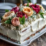 Festive sheet cake decorated with buttercream roses and edible diploma, perfect for honoring graduates in style.  