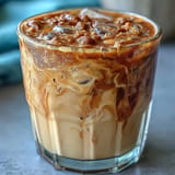 Iced brown sugar oat milk shaken espresso drink, perfectly chilled with creamy swirls.