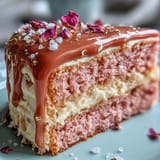 Luxurious rosé velvet cake, a wedding shower showstopper with cascading gold chocolate.