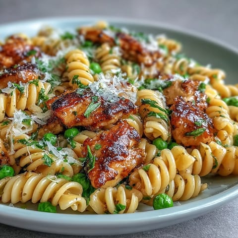 Savory Garlic Butter Chicken & Pea Pasta, a comforting bowl perfect for family dinner.