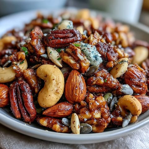 Fragrant spiced nuts and seeds mix, cooled on a baking sheet after roasting, perfect for yogurt bowls or salads.