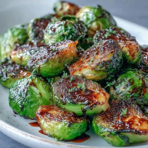 Roasted Brussels Sprouts with Balsamic garnished with fresh parsley beside a glass of red wine.