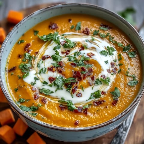 Creamy vegan Carrot, Celeriac and Chilli Soup served with crusty gluten-free bread for dipping.