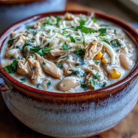 A comforting bowl of White Chicken Chili served with lime wedges and crispy tortilla chips on the side.