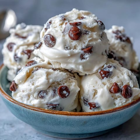 A bowl of creamy Greek Yogurt Cookie Dough shows off its soft texture and buttery vanilla aroma.