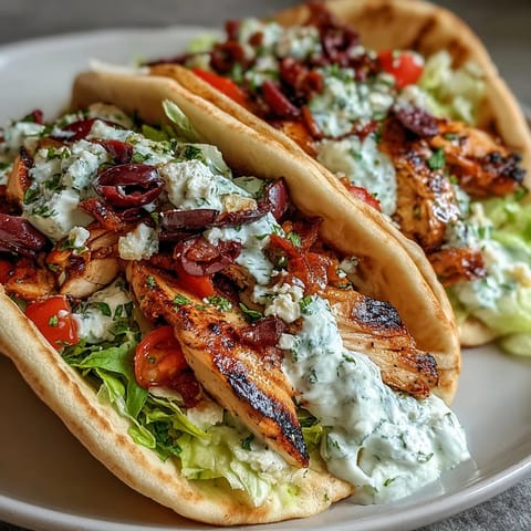 Cool, creamy feta tzatziki and crisp lettuce, tomatoes, and red onions topping the gyros.