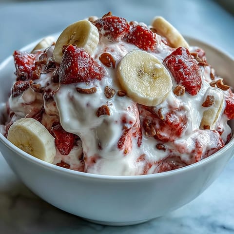 Frozen Strawberry & Banana Yoghurt Clusters on a tray with freeze-dried fruit garnish and a drizzle of honey.