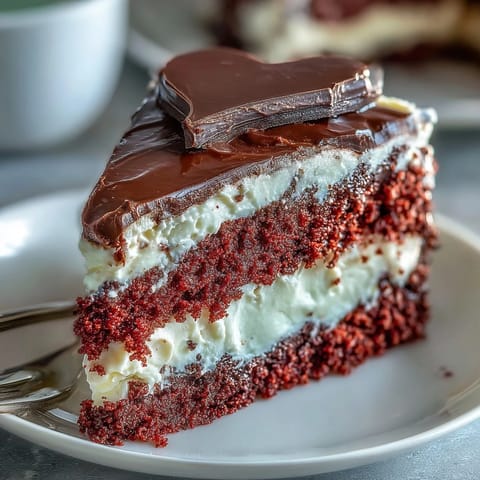 A finished Red Betty Boop Heart Cake showcases a velvety cream cheese frosting and a crisp dark chocolate silhouette on a vibrant red heart shape.