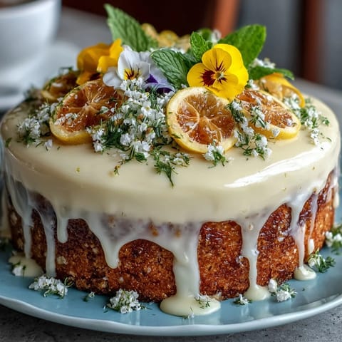 Spring naked cake with edible flowers and lemon curd, light and elegant, perfect for celebrations and afternoon tea.  