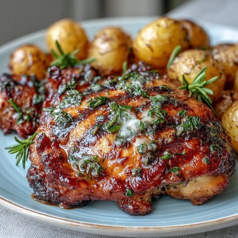 Golden roasted chicken infused with fresh lemon and herbs, served with crispy baby potatoes for a flavorful spring dinner.