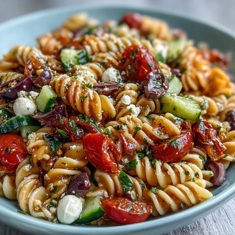 Refreshing Easy Summer Pasta Salad with mozzarella and crisp vegetables, tossed in zesty Italian dressing for a vibrant side dish.  