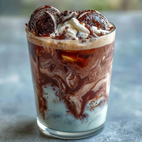 Cookies and Cream Cold Brew with whipped cream and crushed chocolate cookies, served in a tall glass over ice, perfect for coffee lovers.
