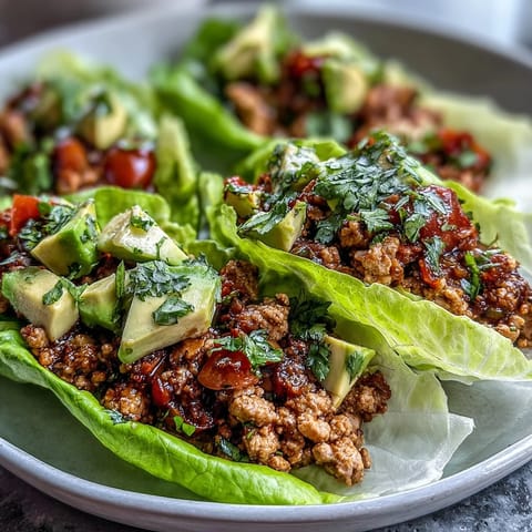 Low-carb Turkey Taco Lettuce Wraps pile high with fresh, vibrant toppings.