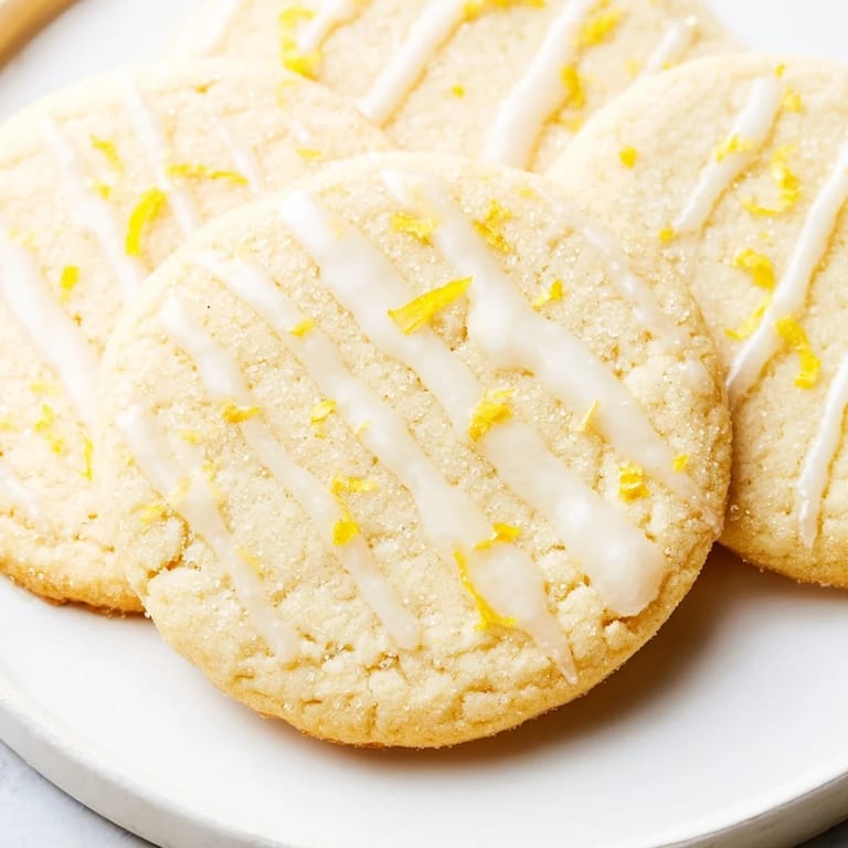 Close-up of freshly baked Lemon Sugar Cookies: buttery texture and coated in sugary crystals.