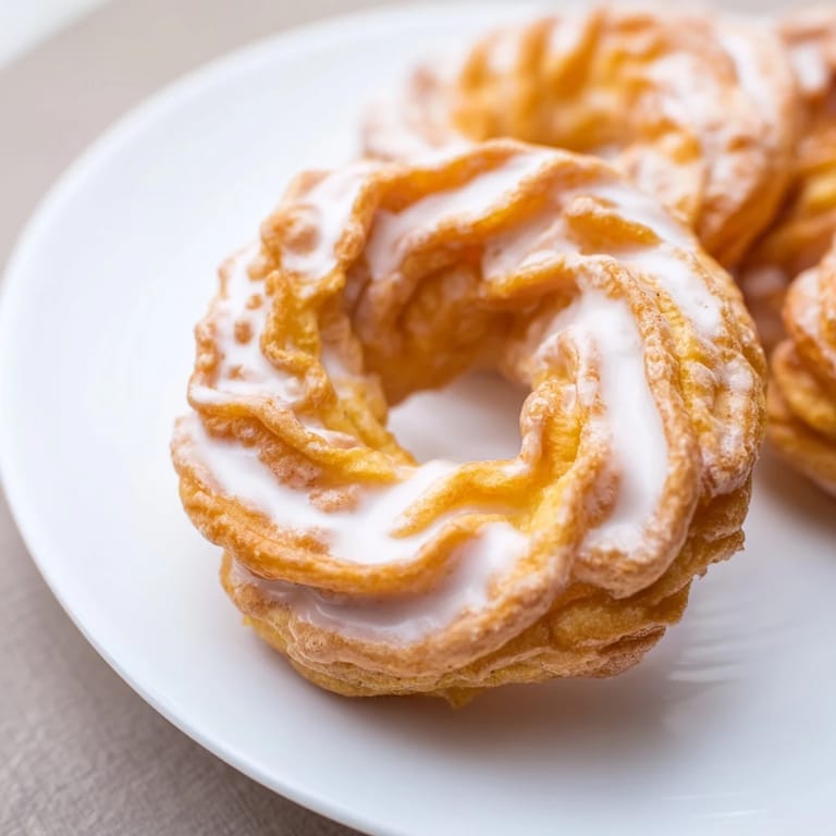 These airy crullers, a French-style donut, have a beautifully twisted shape waiting to be glazed.