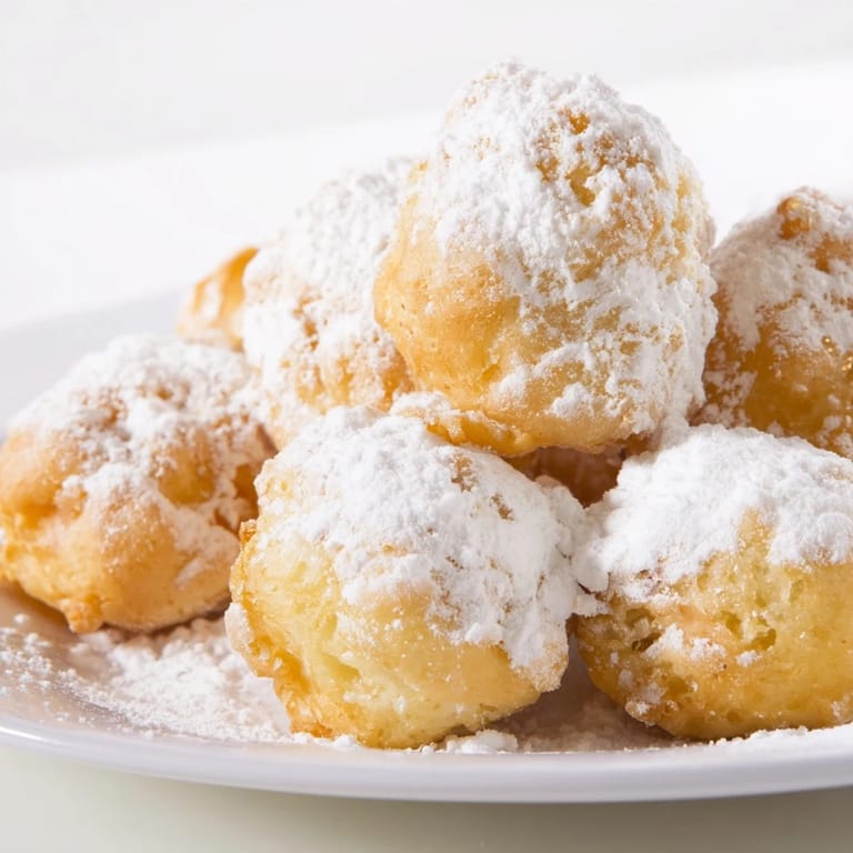A plate of fresh zeppole, warm and sweet, a classic Italian dessert perfect for sharing with family.