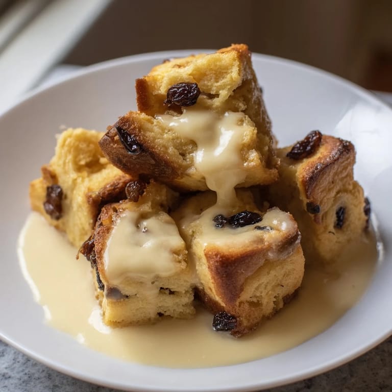 Creamy bread pudding, infused with vanilla and cinnamon, is ready to be served hot.