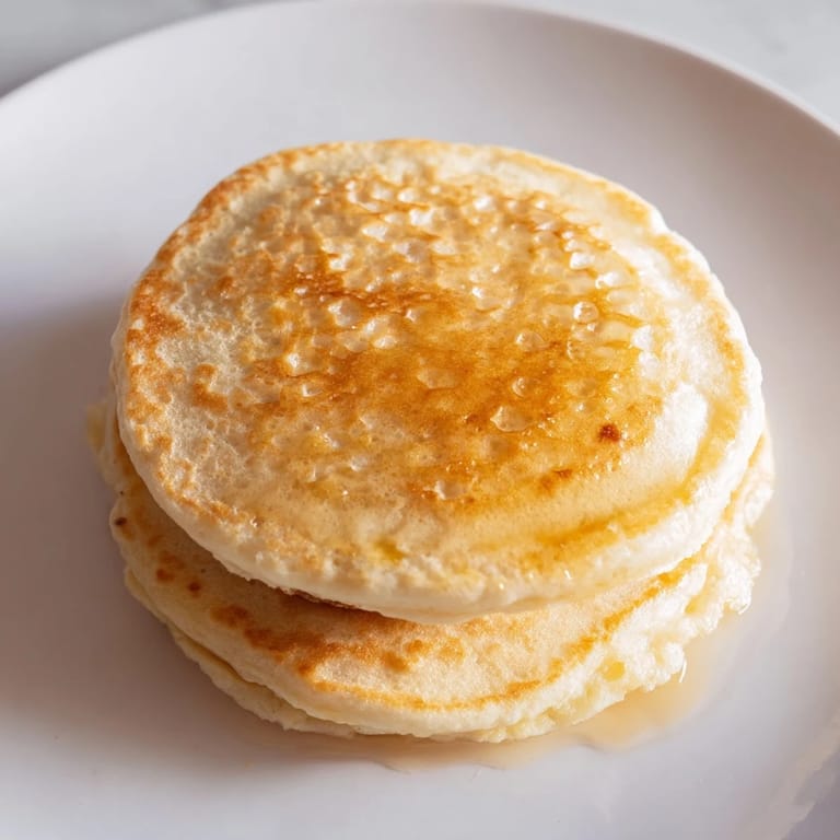 A close-up of delicious cottage cheese pancakes, perfectly cooked and served with maple syrup.