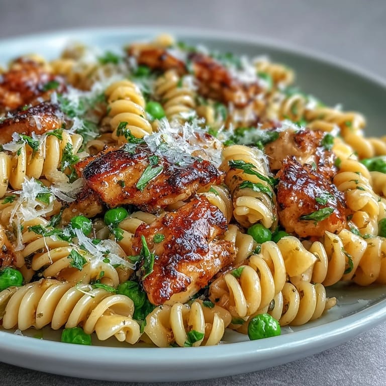 Savory Garlic Butter Chicken & Pea Pasta, a comforting bowl perfect for family dinner.