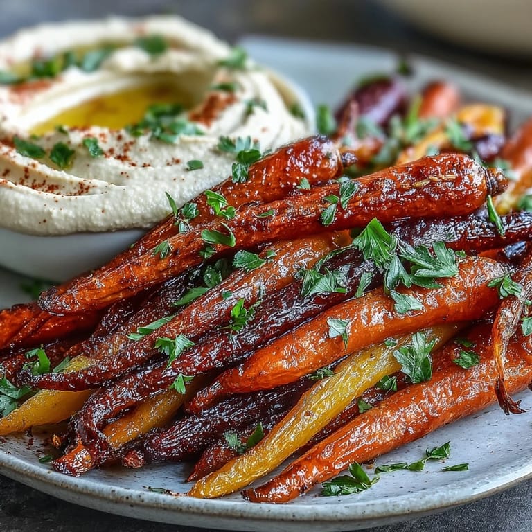 Vibrant rainbow carrots and hummus for a healthy appetizer.
