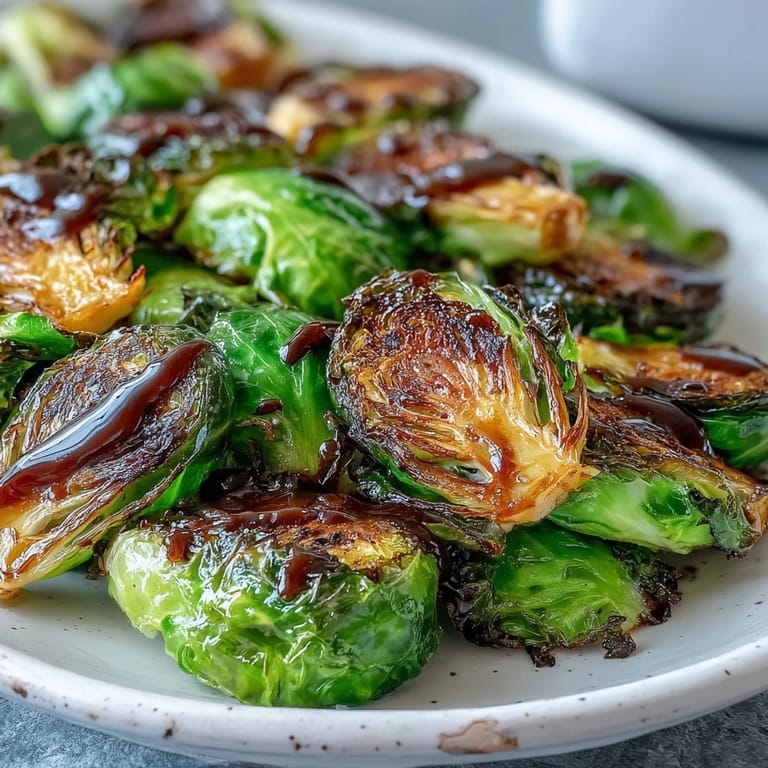 Caramelized Brussels sprouts with balsamic reduction, perfect as a vegetarian Thanksgiving side dish.