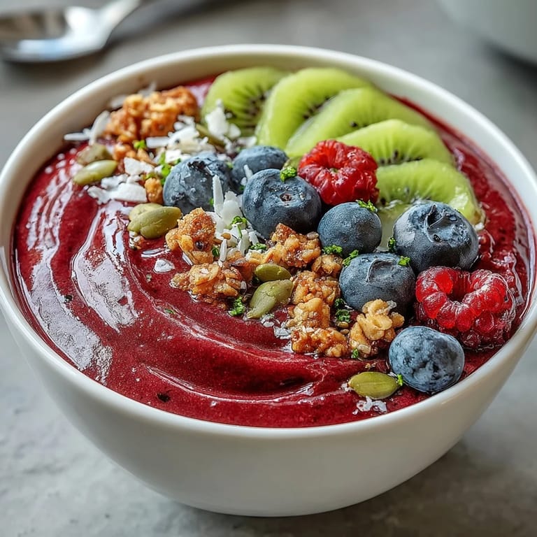 Two serving bowls of creamy Beet and Berry Smoothie Bowl with vivid magenta swirls, fresh berries, and shredded coconut garnish.