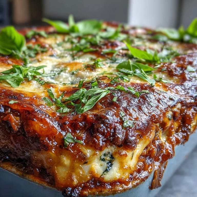 A single skillet showcases a hearty slice of One-Pan Smoky Veggie Lentil Lasagne for easy serving.
