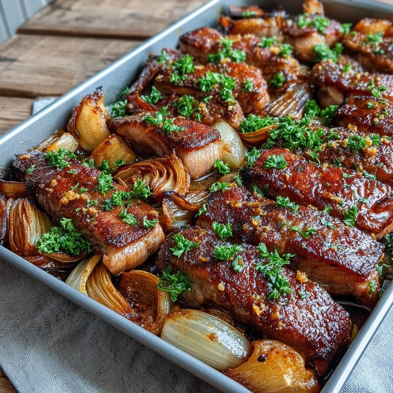 Tangy rhubarb and warm spices like cinnamon and ginger roast alongside succulent pork, creating an aromatic and colorful main dish.