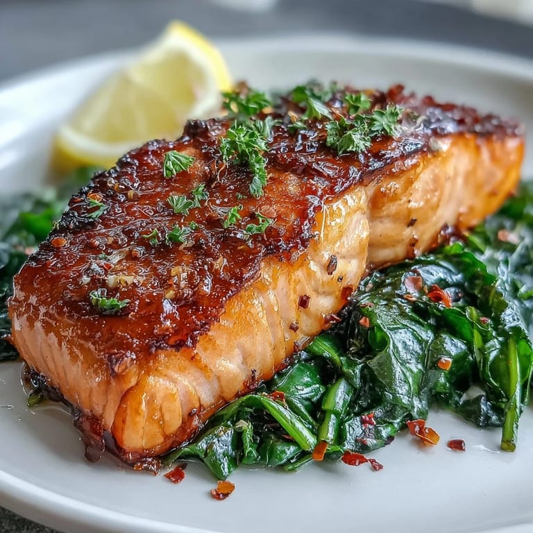 Sizzling Air Fryer Salmon and Swiss Chard served with fresh lemon wedges.