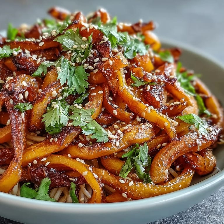 Hearty Gochujang Swede Noodles tossed with crunchy bean sprouts and julienned carrots served on a plate.