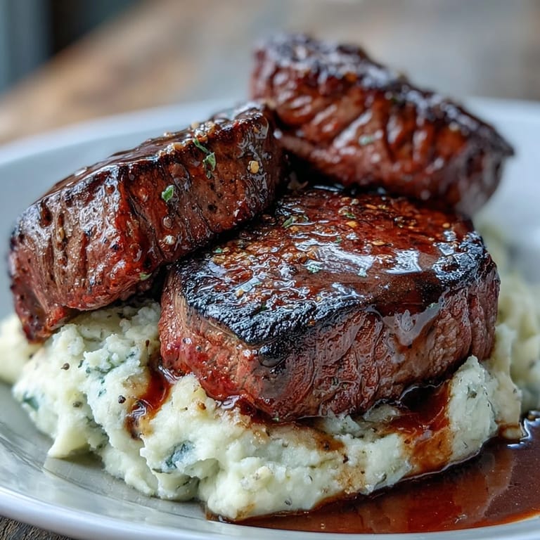 Savory venison steaks paired with rustic swede mash, served warm for a comforting meal.