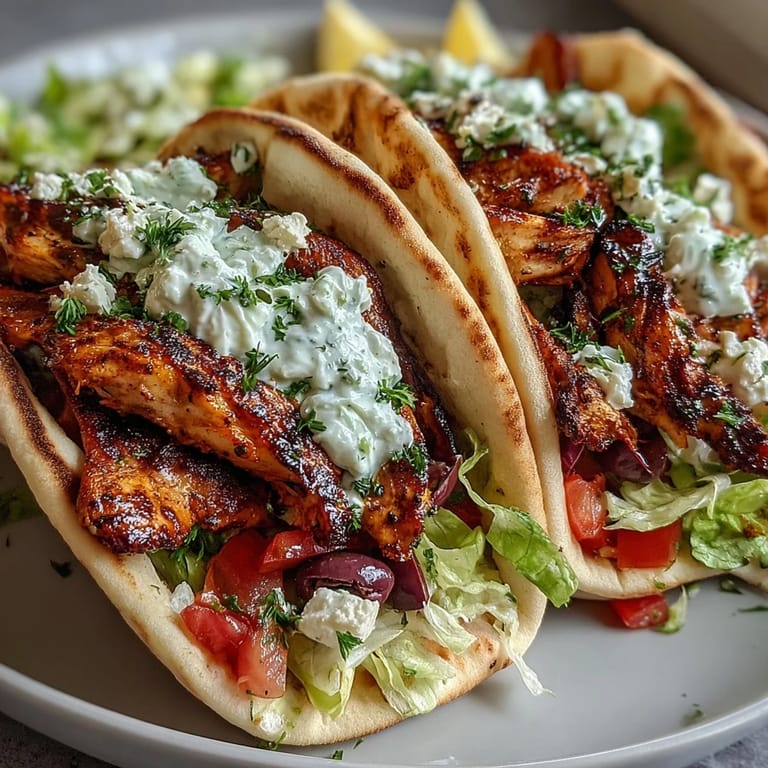 Garnished with fresh parsley, Kalamata olives, and lemon wedges on a rustic white plate.