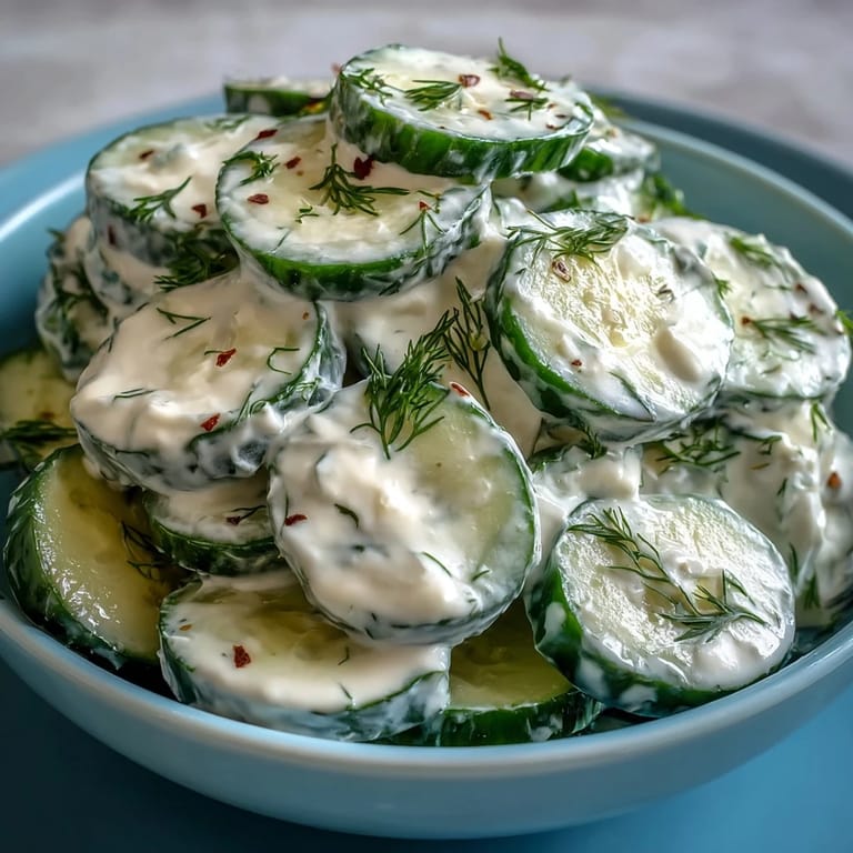 Light and refreshing cucumber salad with Greek yogurt and dill, ideal for healthy lunches or dinner sides.