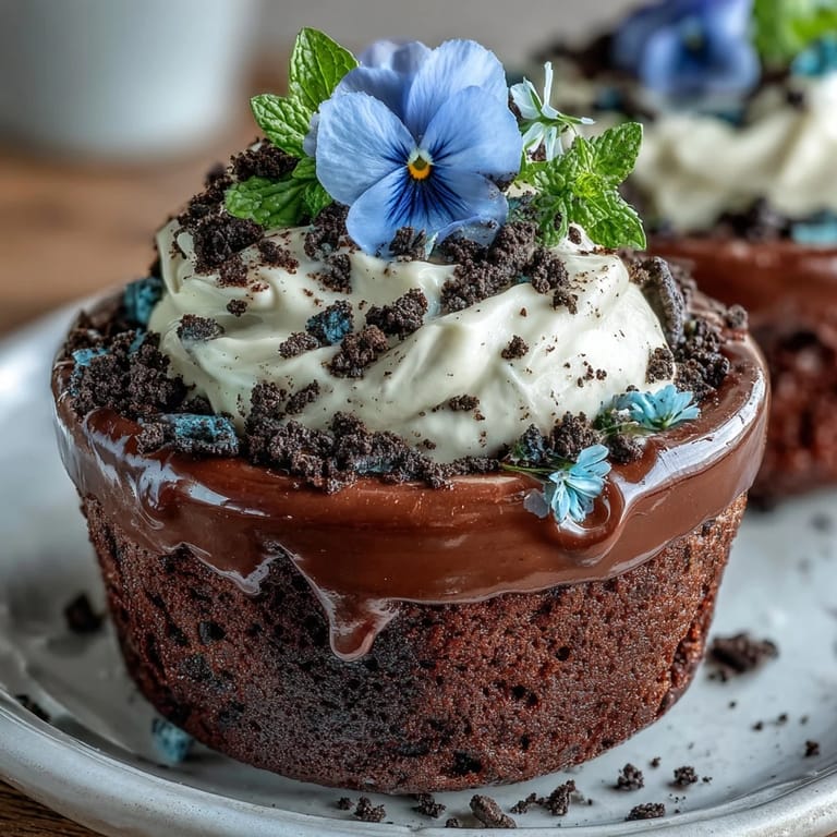 Adorable Oreo dirt brownies in flower pots, a perfect Mother's Day dessert.