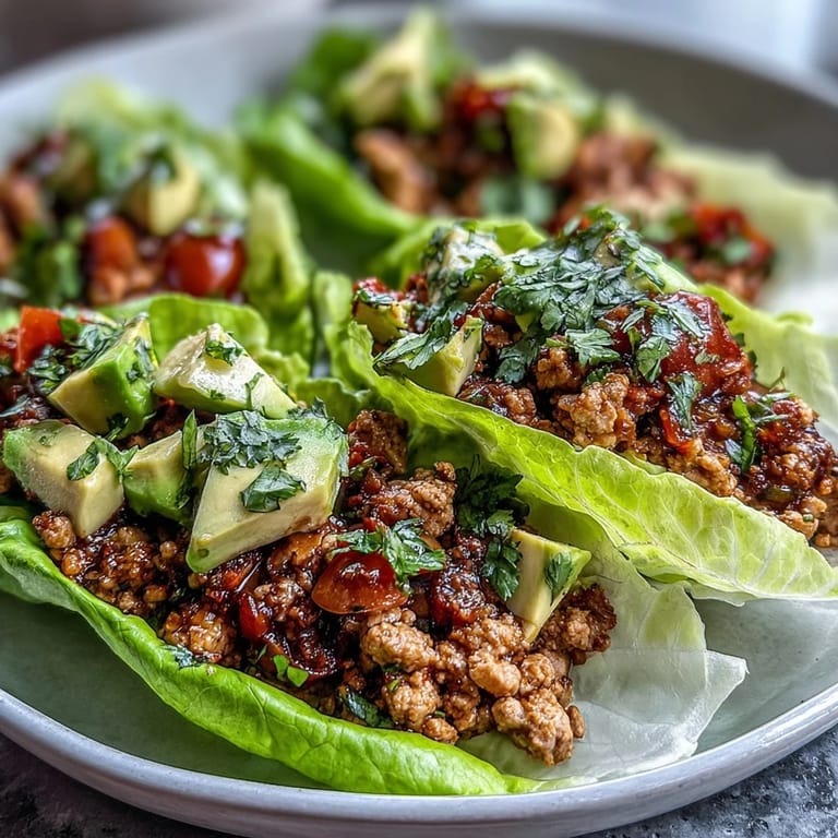 Low-carb Turkey Taco Lettuce Wraps pile high with fresh, vibrant toppings.