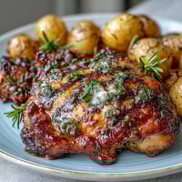 Golden roasted chicken infused with fresh lemon and herbs, served with crispy baby potatoes for a flavorful spring dinner.