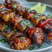 Grilled Pineapple Chicken Skewers with juicy marinated chicken and caramelized pineapple, perfect for summer grilling.  